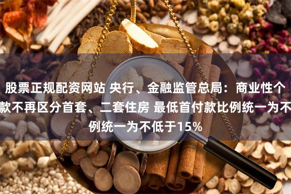 股票正规配资网站 央行、金融监管总局：商业性个人住房贷款不再区分首套、二套住房 最低首付款比例统一为不低于15%